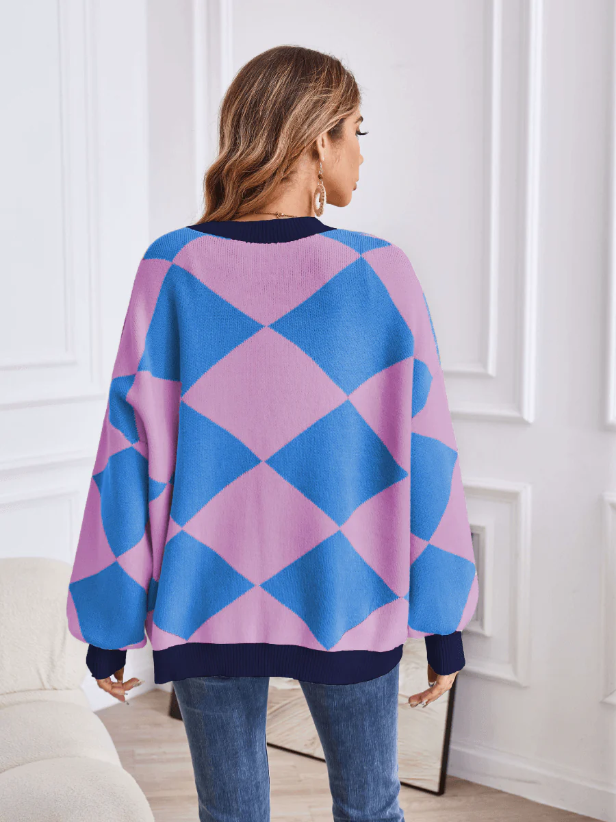 Boyfriend Pocketed Knit Cardigan - Blue - Image 3