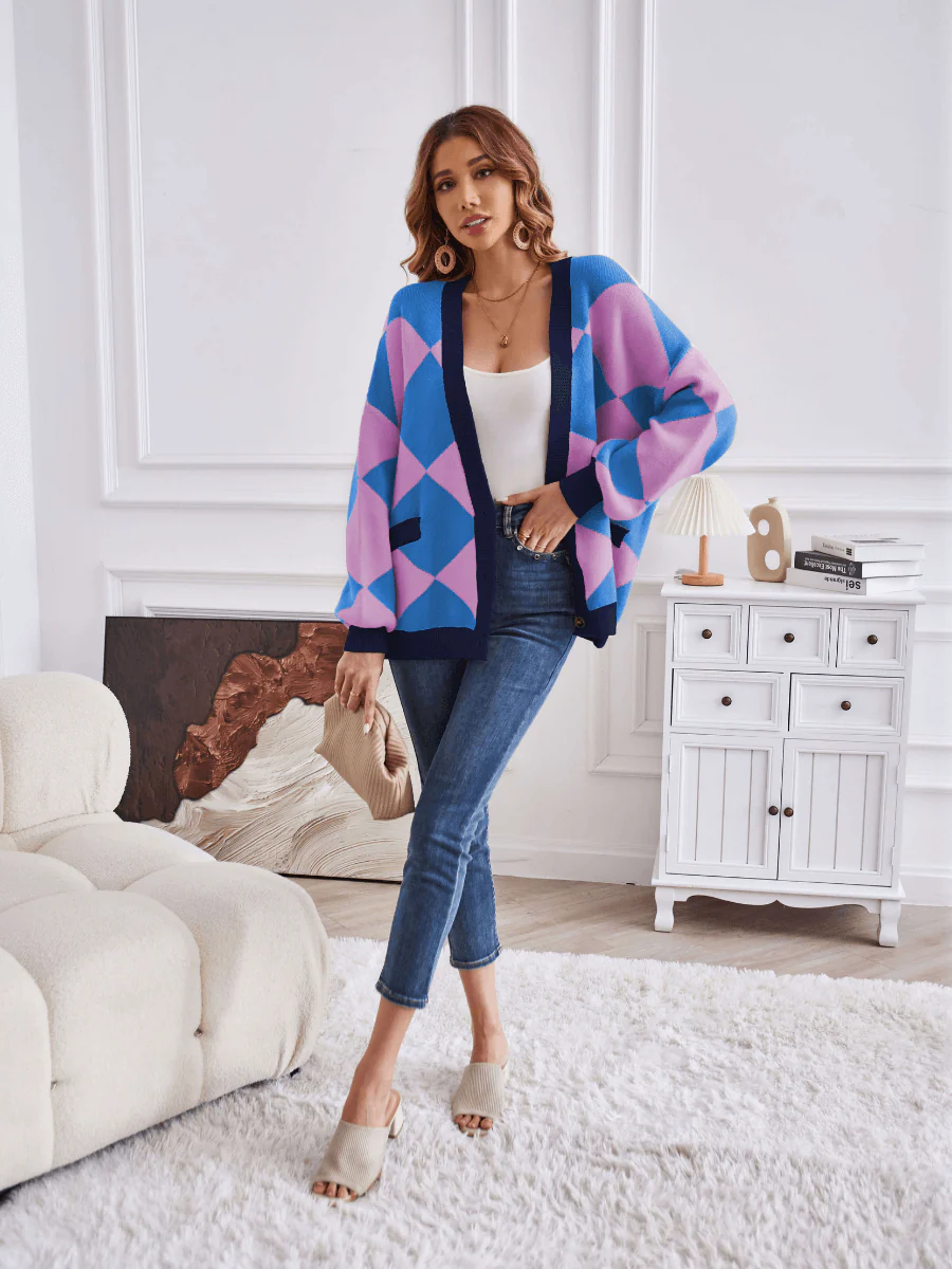 Boyfriend Pocketed Knit Cardigan - Blue - Image 6