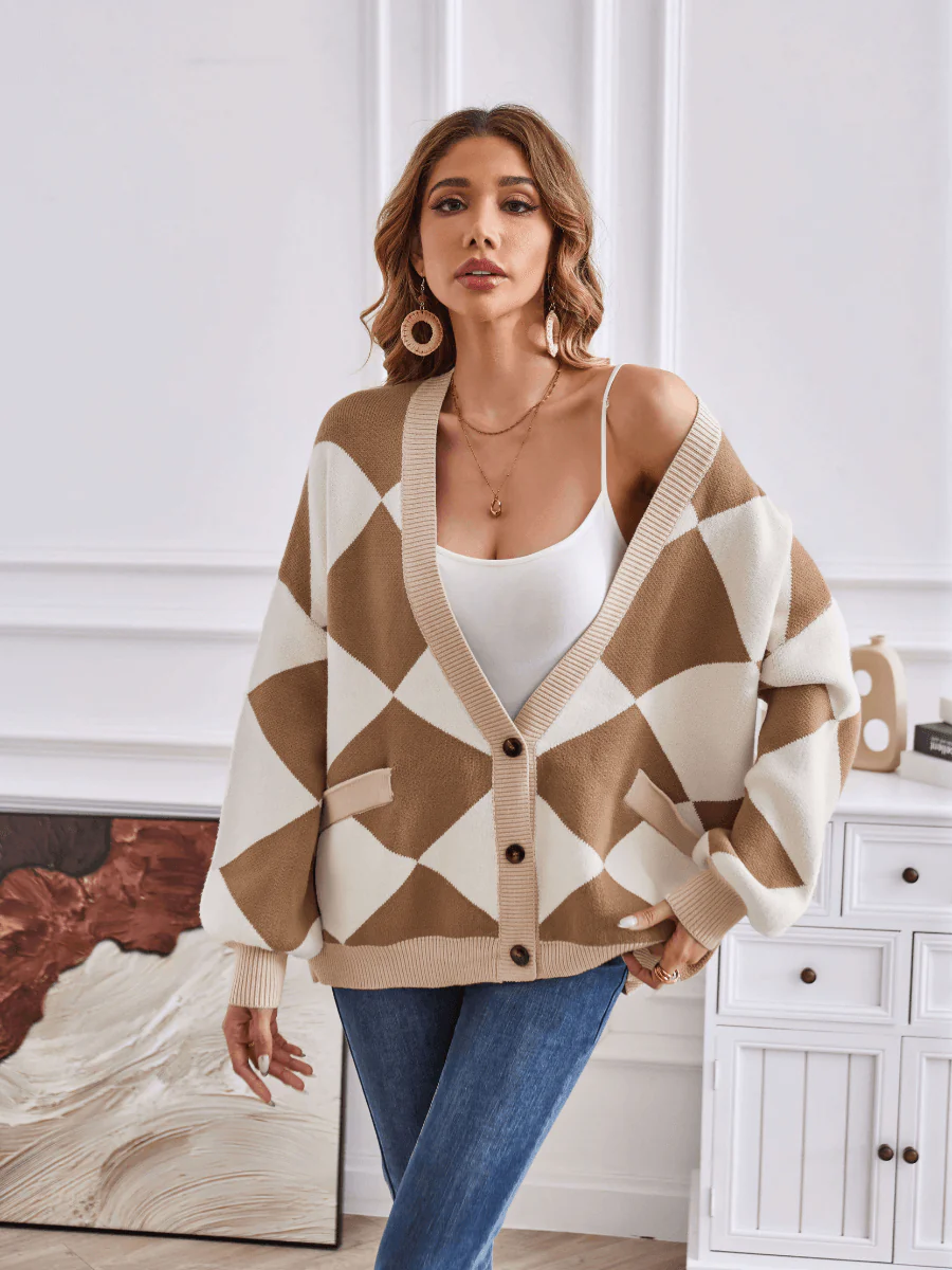 Boyfriend Pocketed Knit Cardigan - Khaki - Image 2