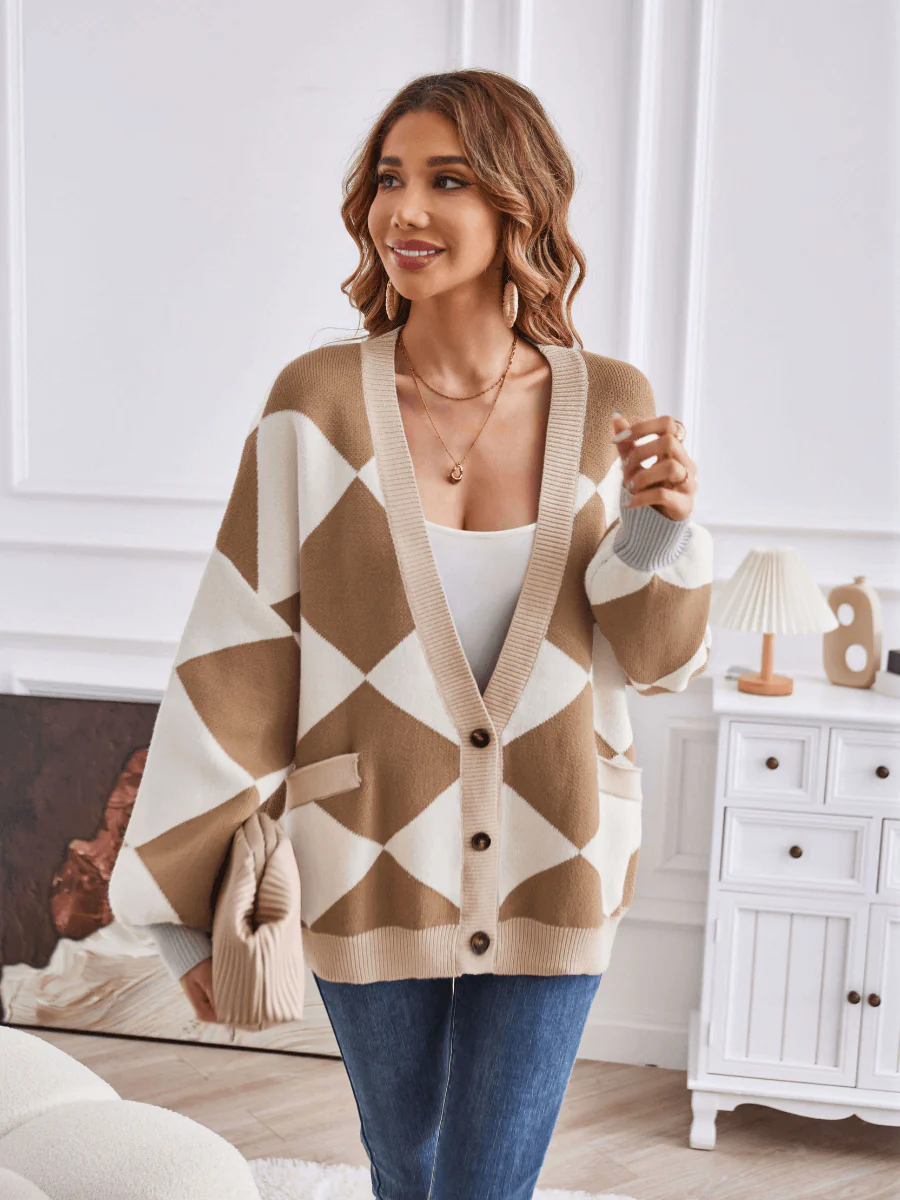 Boyfriend Pocketed Knit Cardigan - Khaki - Image 3