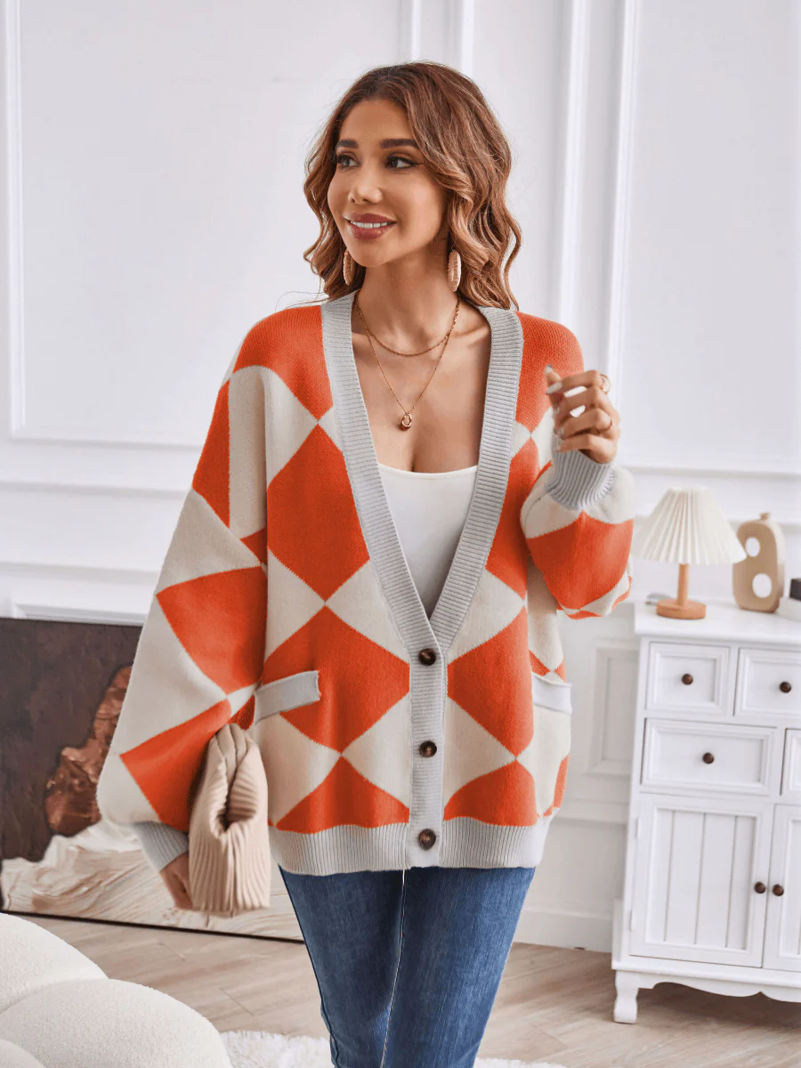 Boyfriend Pocketed Knit Cardigan - Orange - Image 2