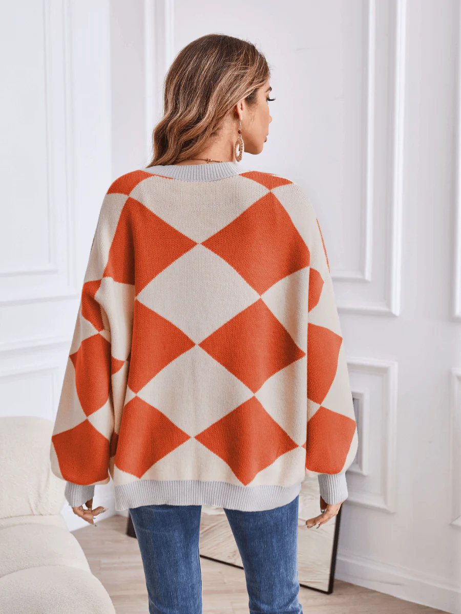 Boyfriend Pocketed Knit Cardigan - Orange - Image 3