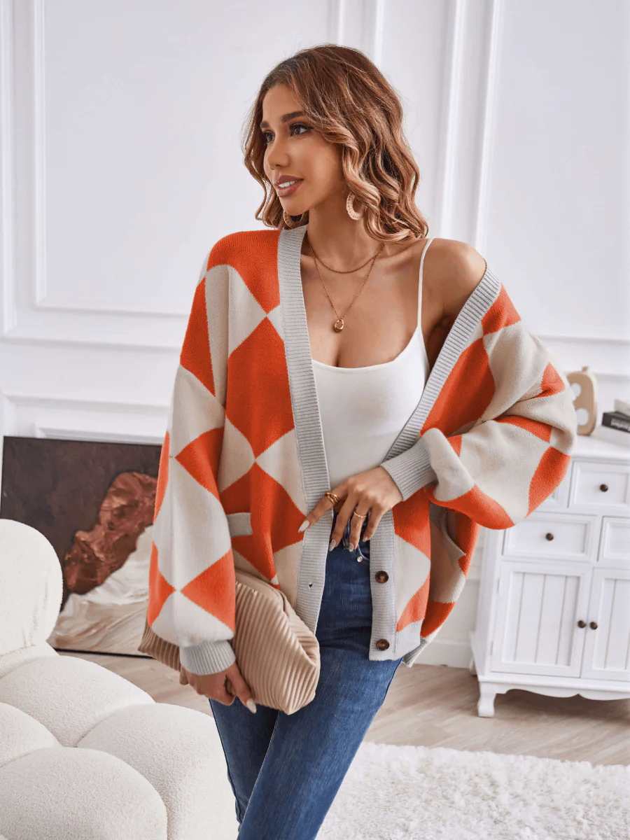 Boyfriend Pocketed Knit Cardigan - Orange - Image 4