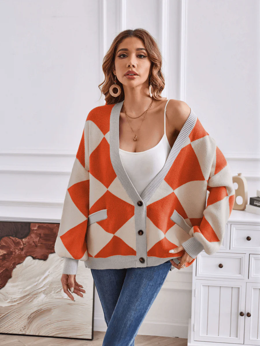 Boyfriend Pocketed Knit Cardigan - Orange - Image 5