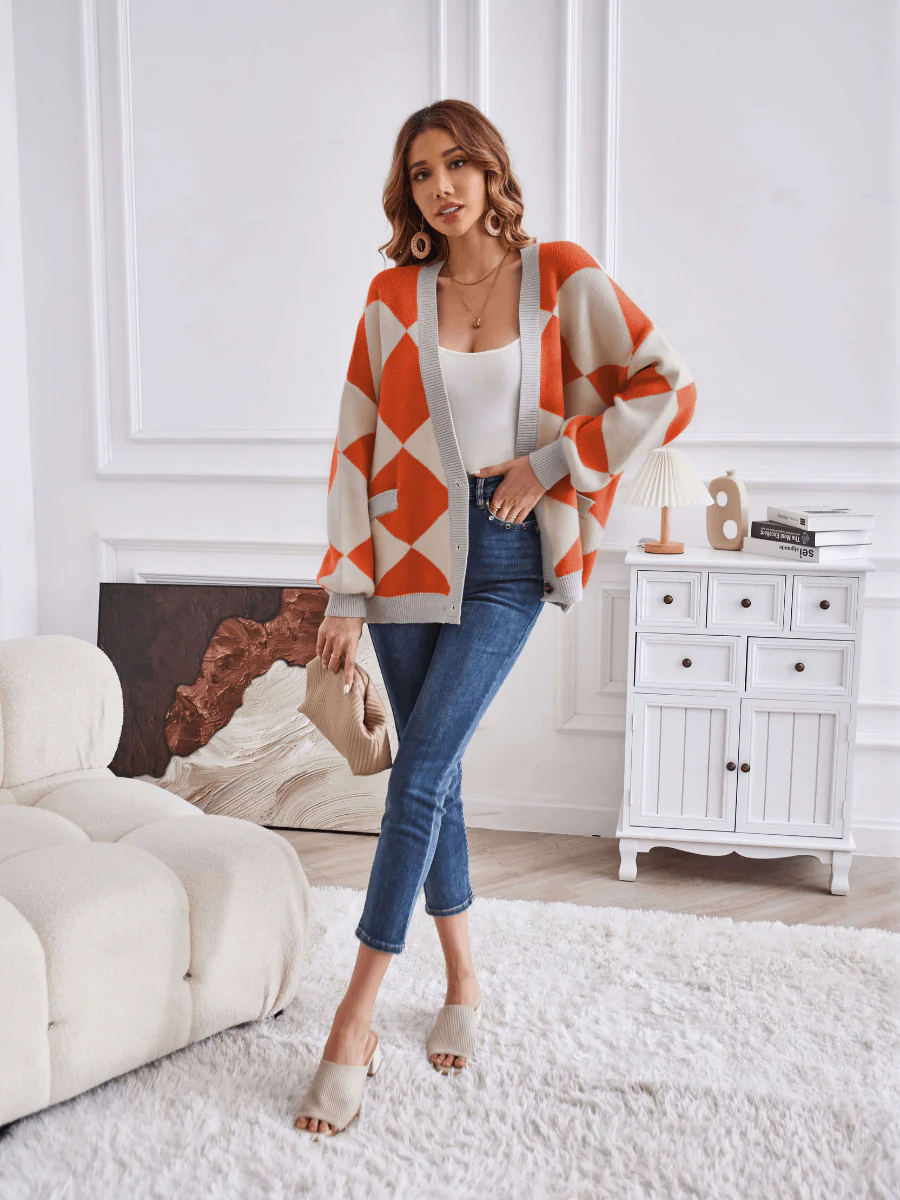 Boyfriend Pocketed Knit Cardigan - Orange - Image 6