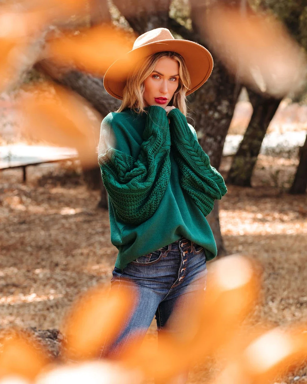 BRAIDED SLEEVE KNIT SWEATER - GREEN - Image 7