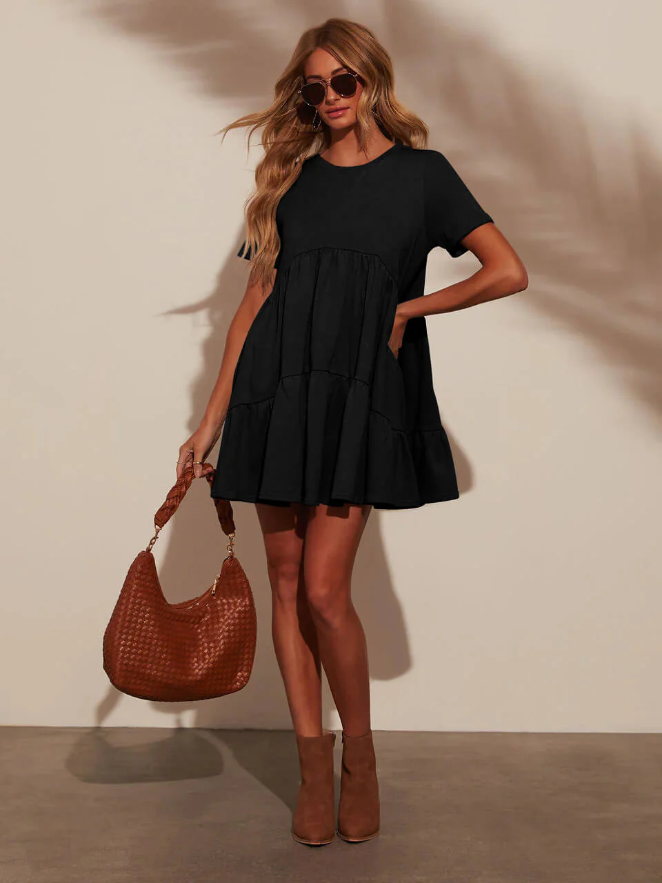 Brighter Days Tiered Mini Dress - black
