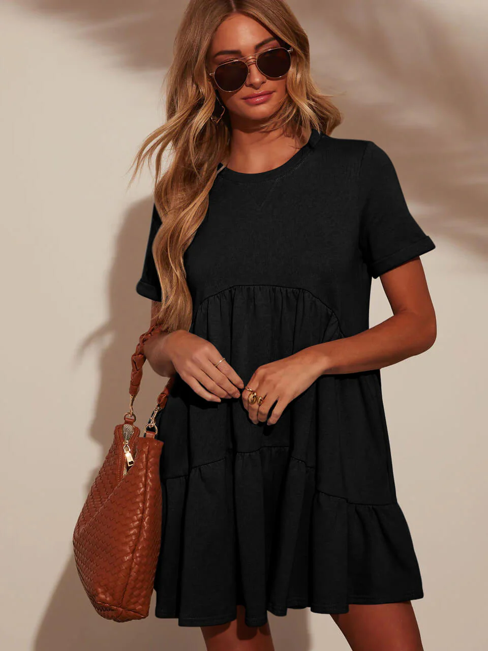 Brighter Days Tiered Mini Dress - black - Image 2