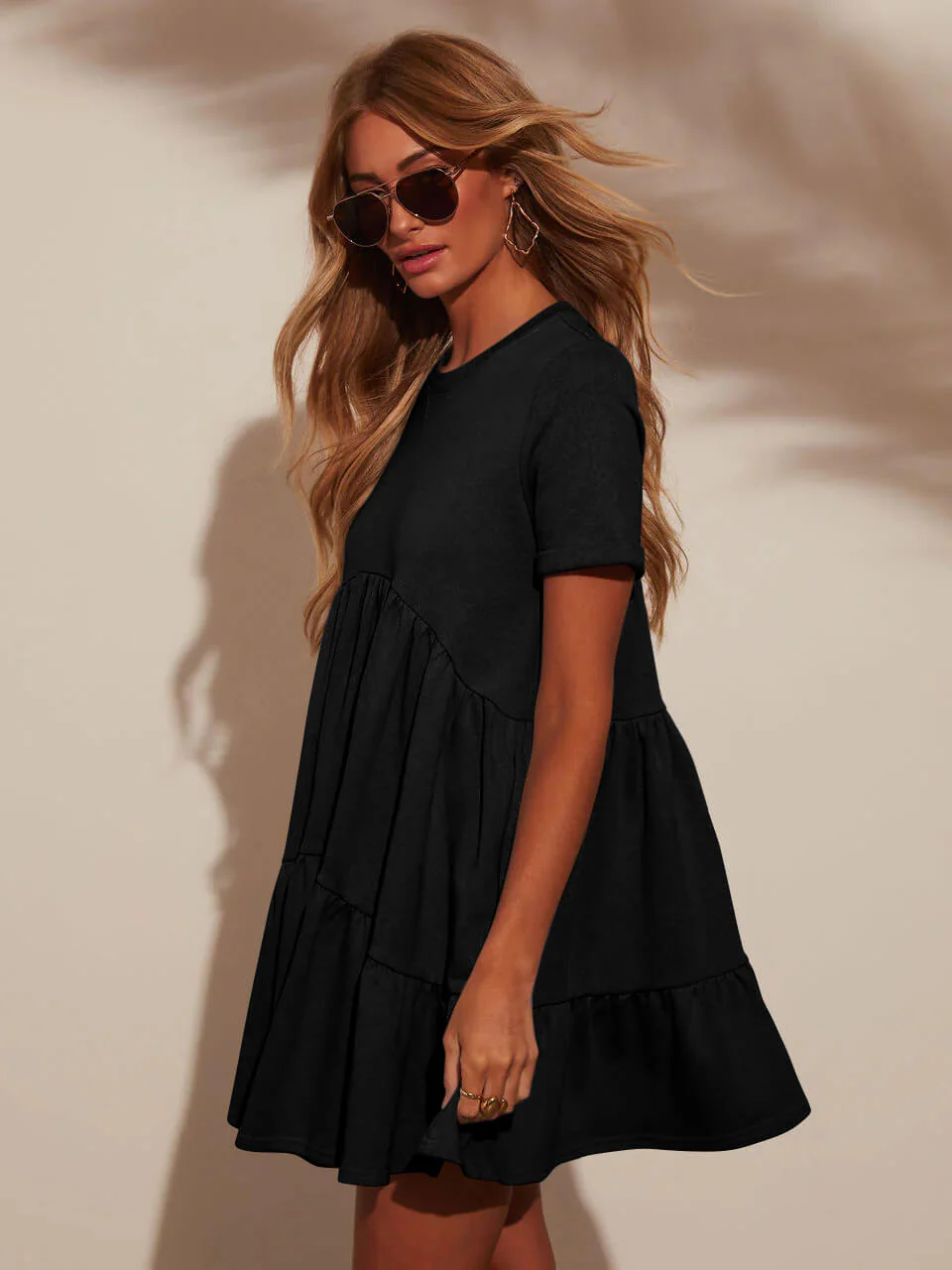 Brighter Days Tiered Mini Dress - black - Image 3