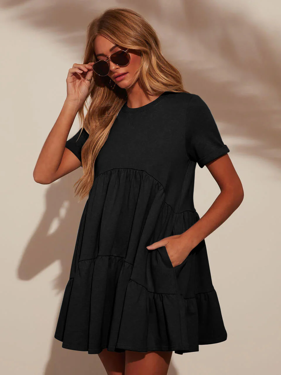 Brighter Days Tiered Mini Dress - black - Image 4