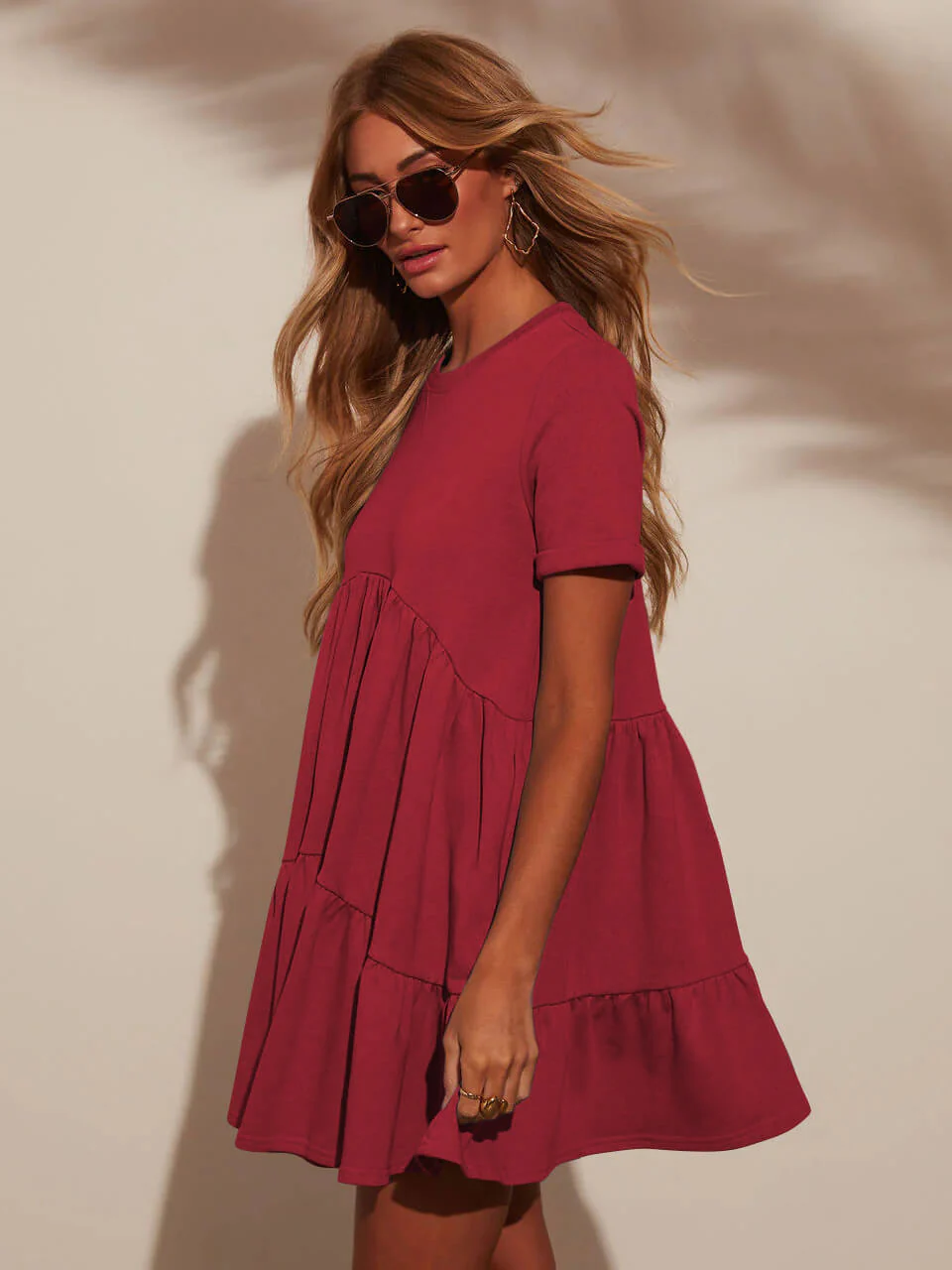 Brighter Days Tiered Mini Dress - red - Image 2