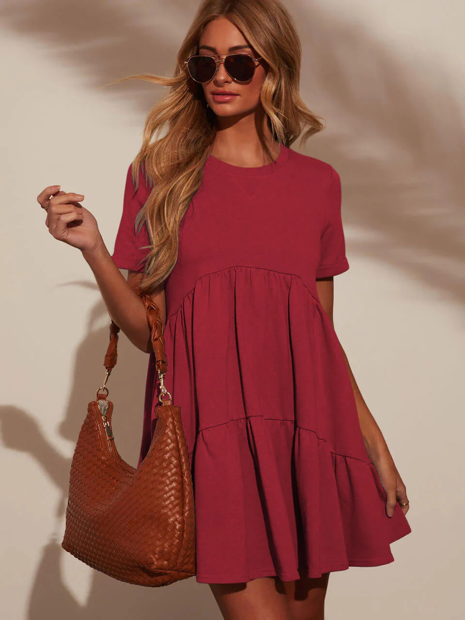 Brighter Days Tiered Mini Dress - red - Image 3
