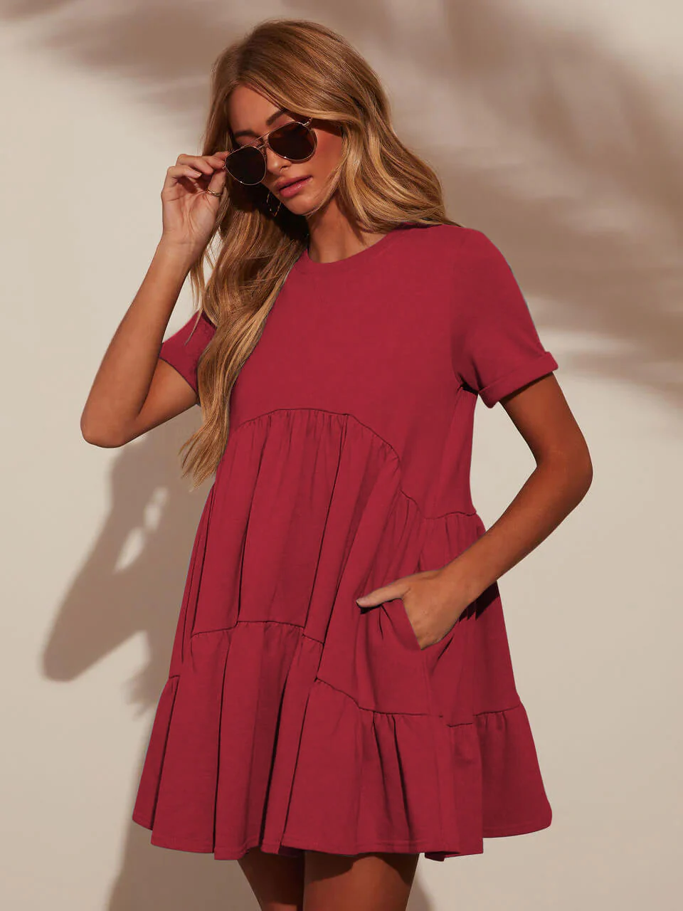 Brighter Days Tiered Mini Dress - red - Image 4