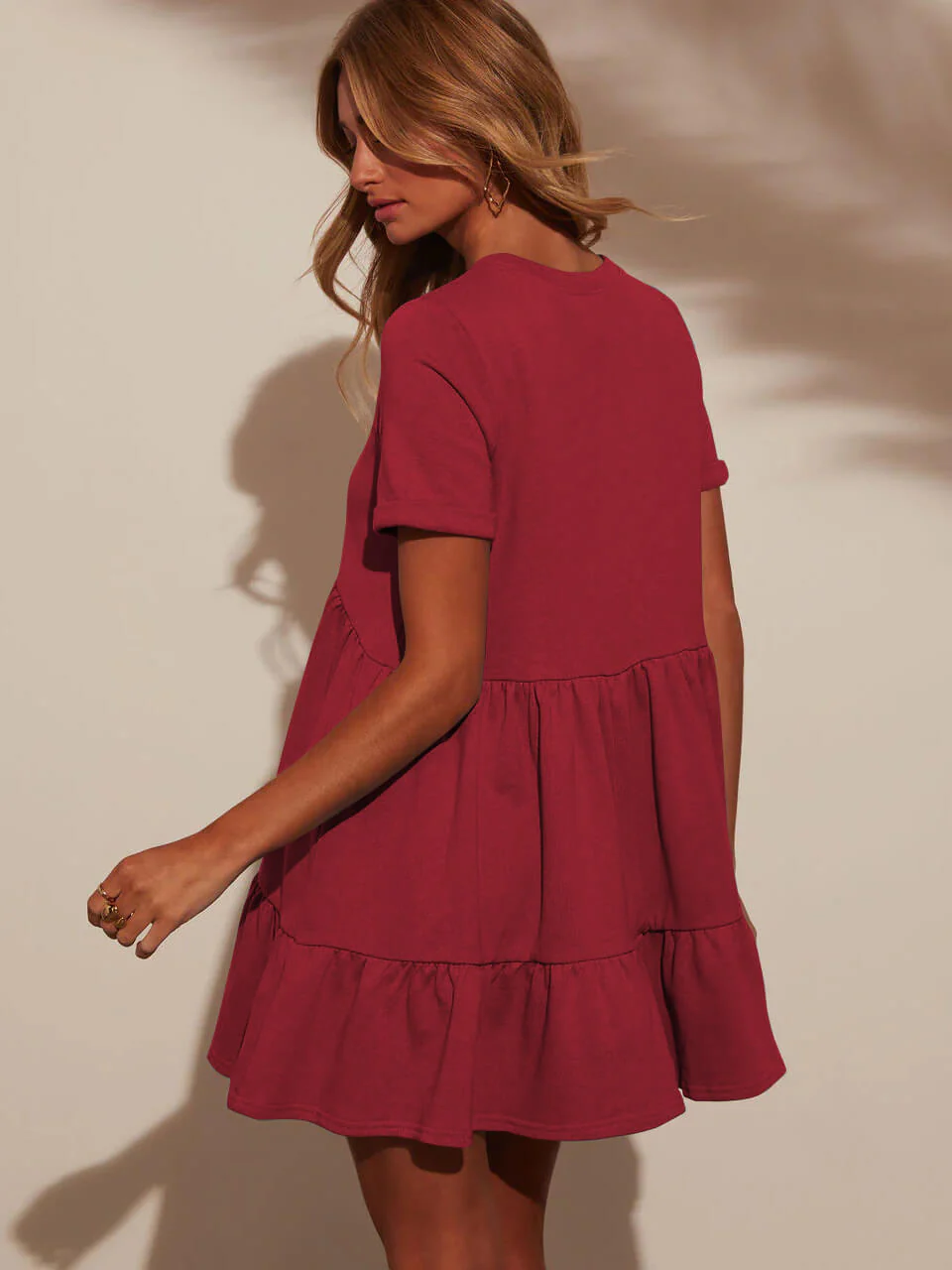 Brighter Days Tiered Mini Dress - red - Image 5