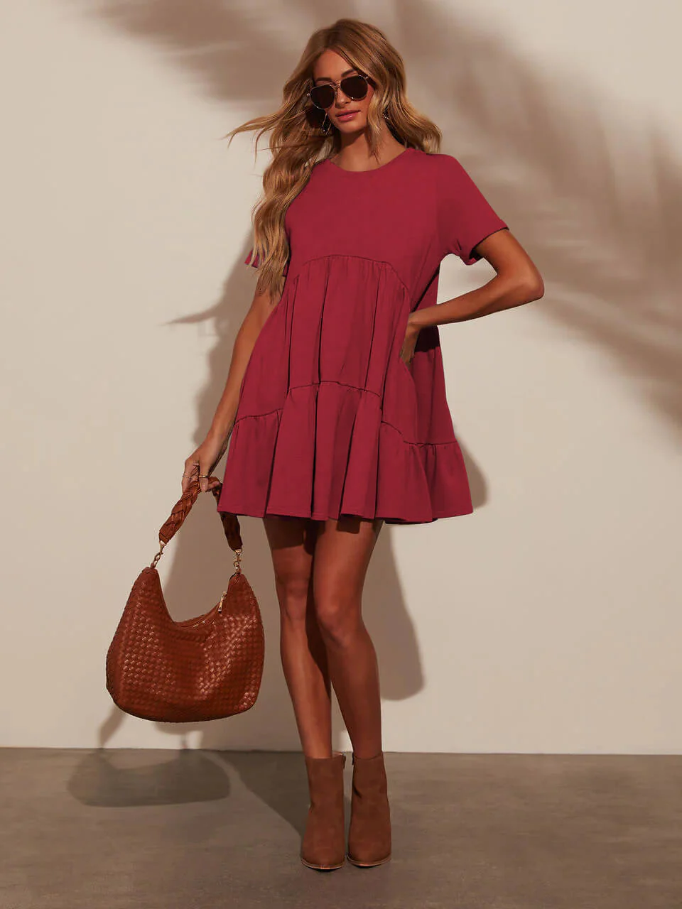 Brighter Days Tiered Mini Dress - red - Image 6