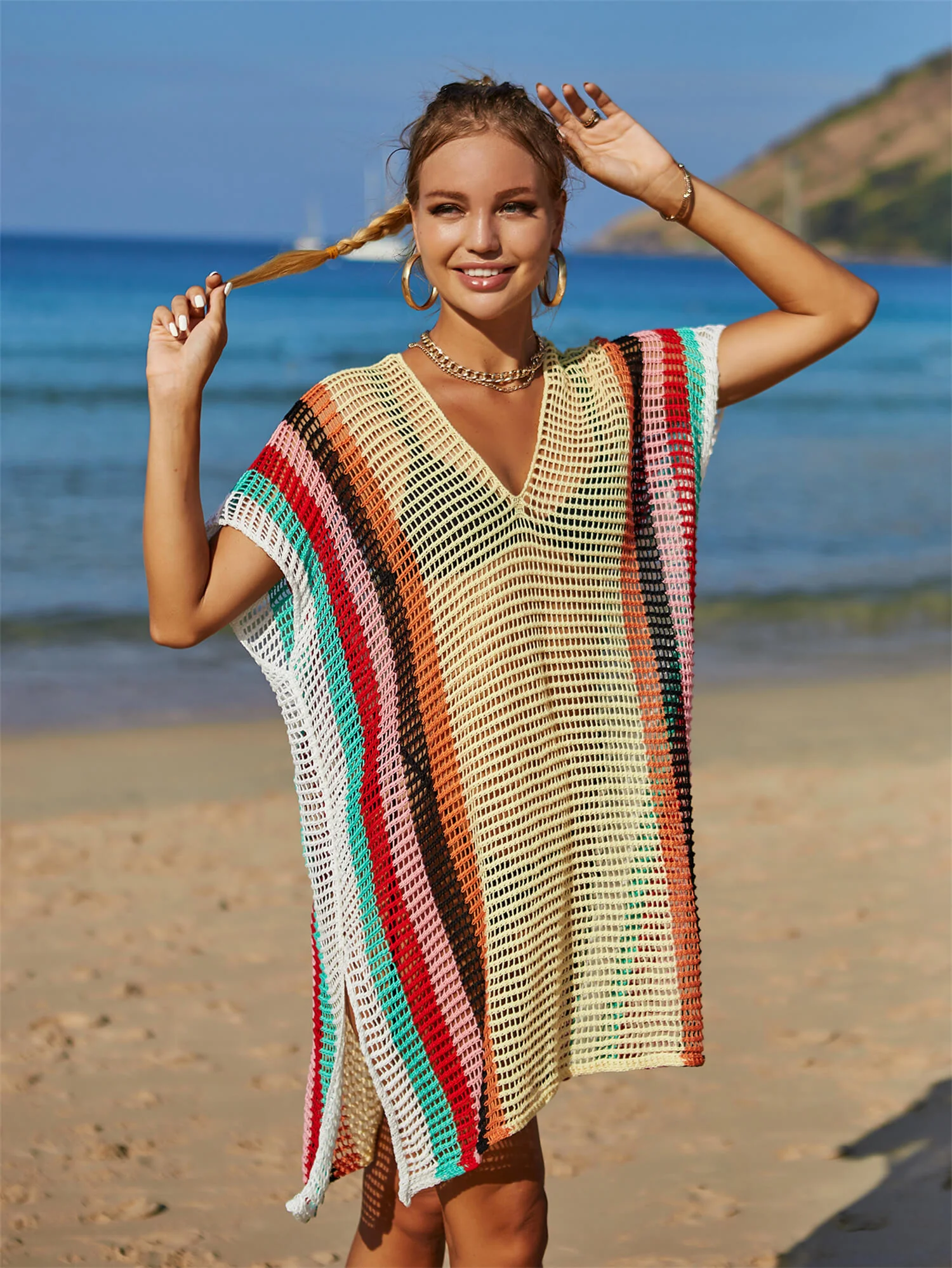 Brinley Striped Oversized Knit Sweater - Beige - Image 5