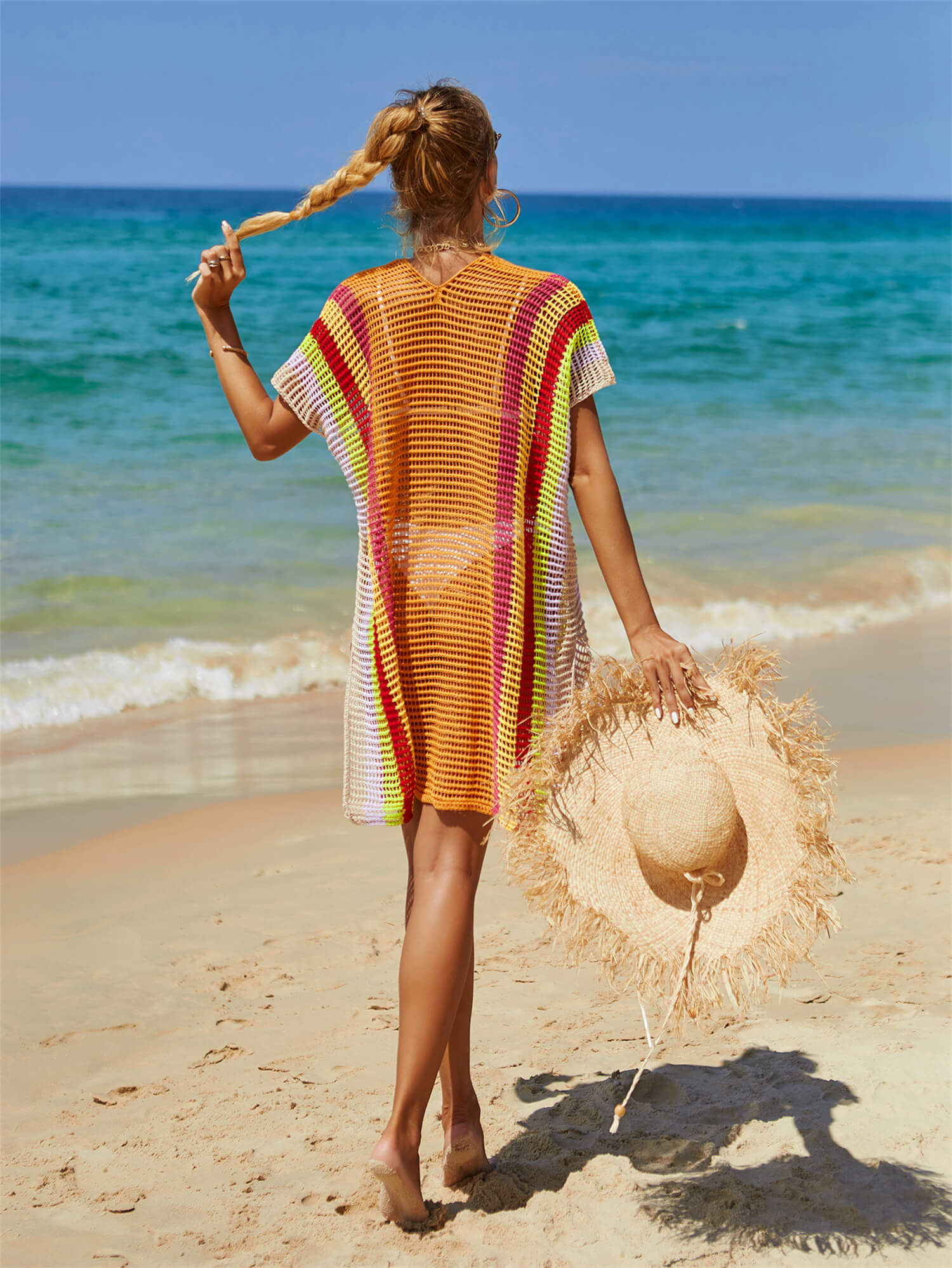 Brinley Striped Oversized Knit Sweater - Orange - Image 3