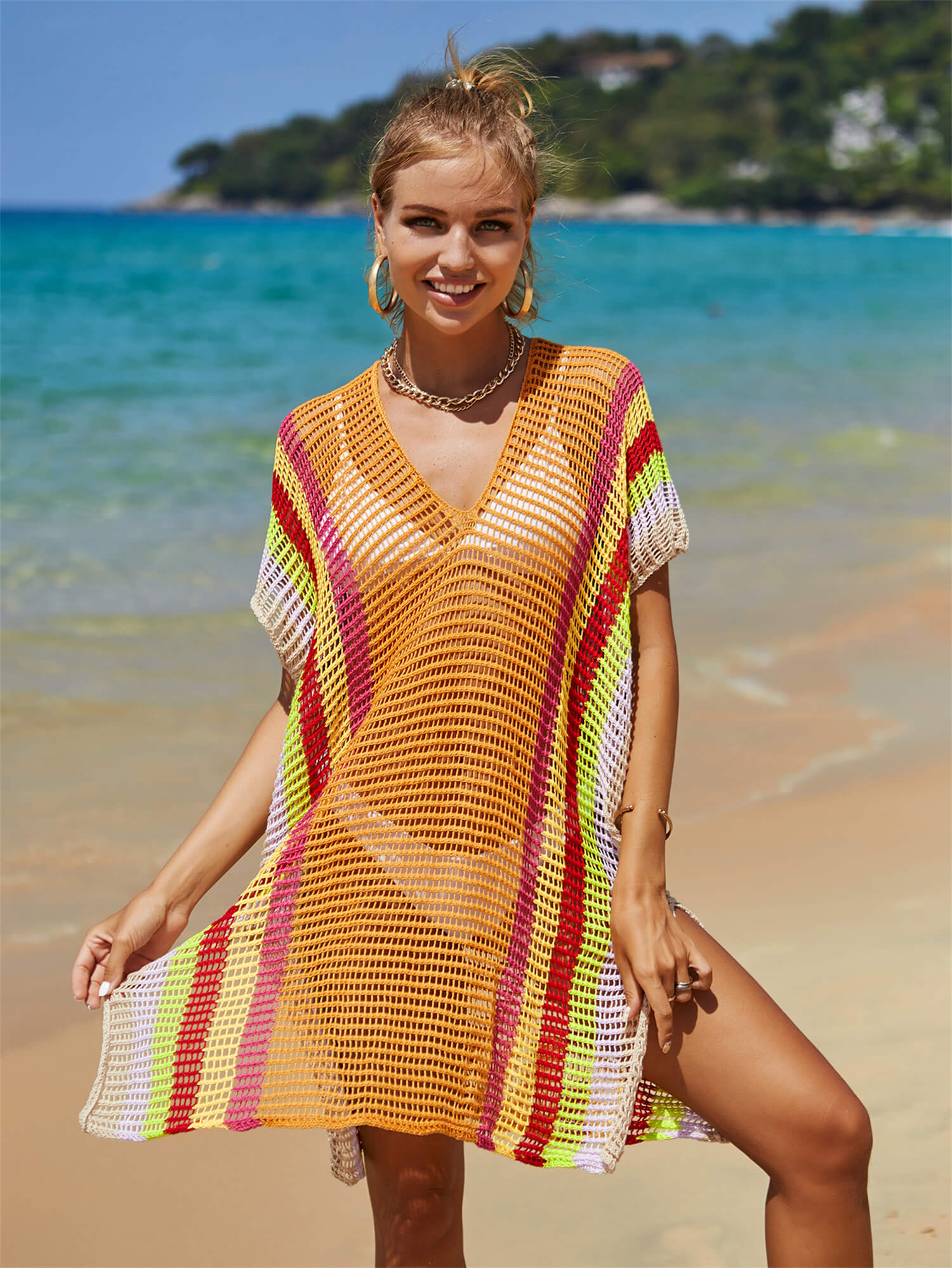 Brinley Striped Oversized Knit Sweater - Orange - Image 4