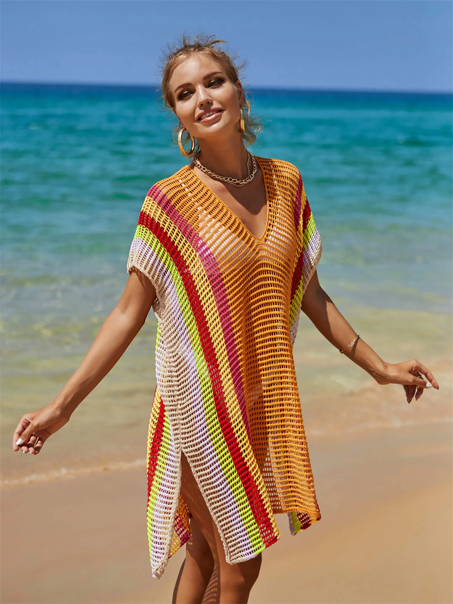 Brinley Striped Oversized Knit Sweater - Orange - Image 7