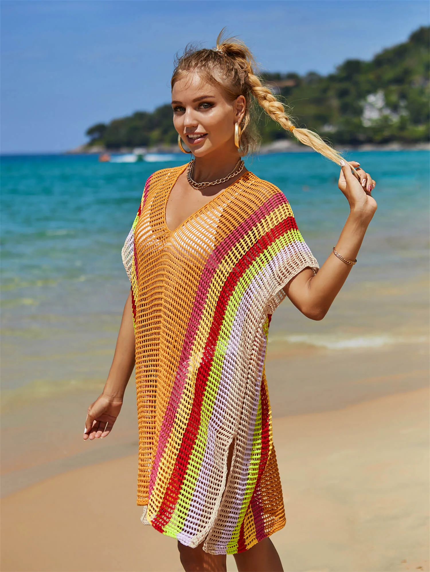 Brinley Striped Oversized Knit Sweater - Orange - Image 8