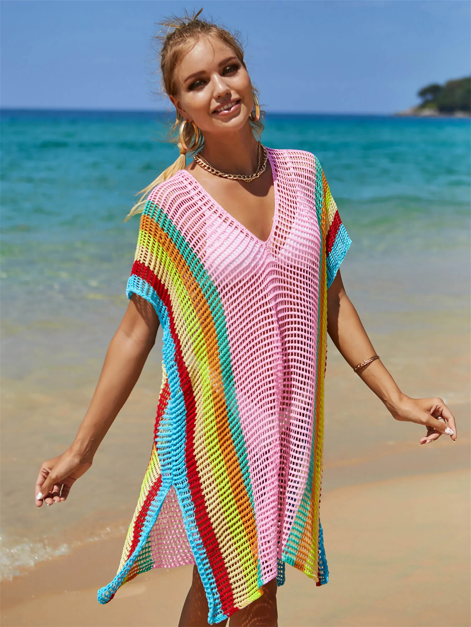 Brinley Striped Oversized Knit Sweater - Pink - Image 7