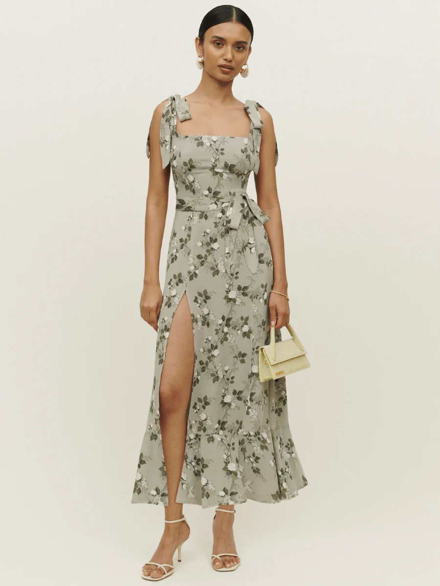 BUDDING BEAUTY SPLIT FLORAL MAXI DRESS - GREY - Image 4