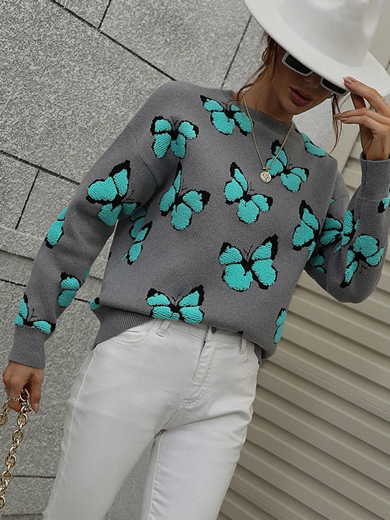BUTTERFLY KNIT TOP - GREY - Image 2