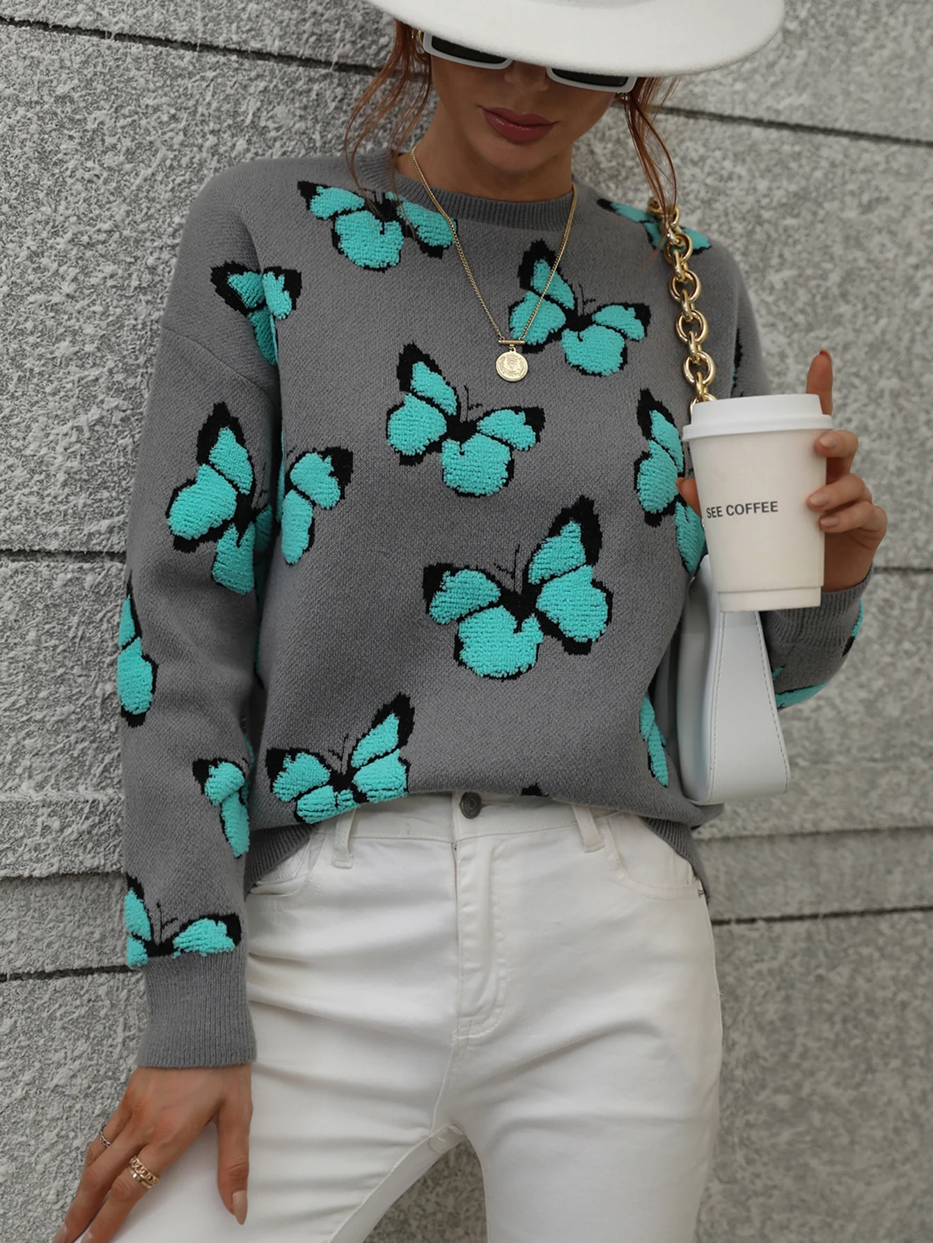 BUTTERFLY KNIT TOP - GREY - Image 4