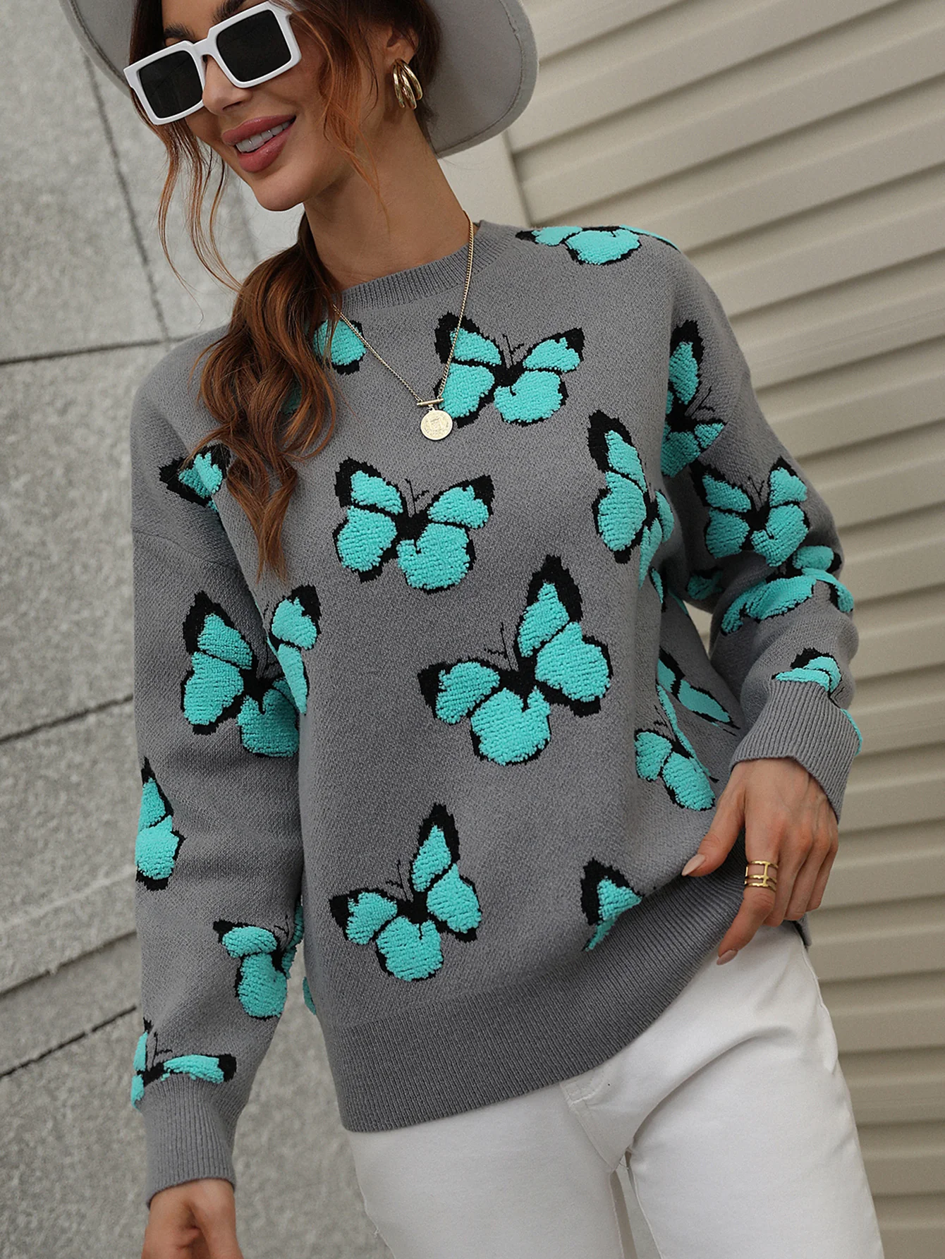 BUTTERFLY KNIT TOP - GREY - Image 6