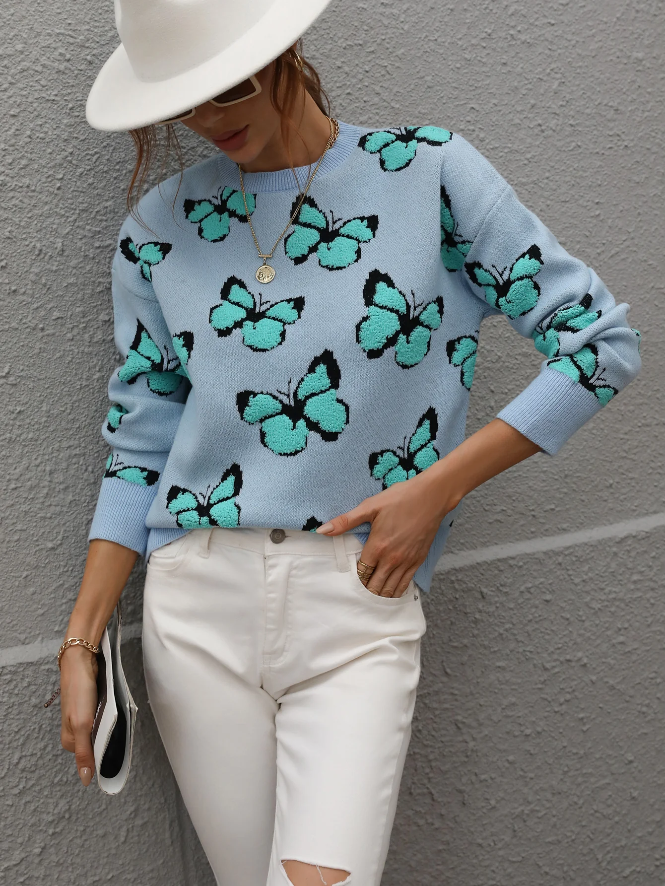 BUTTERFLY KNIT TOP - BLUE - Image 2