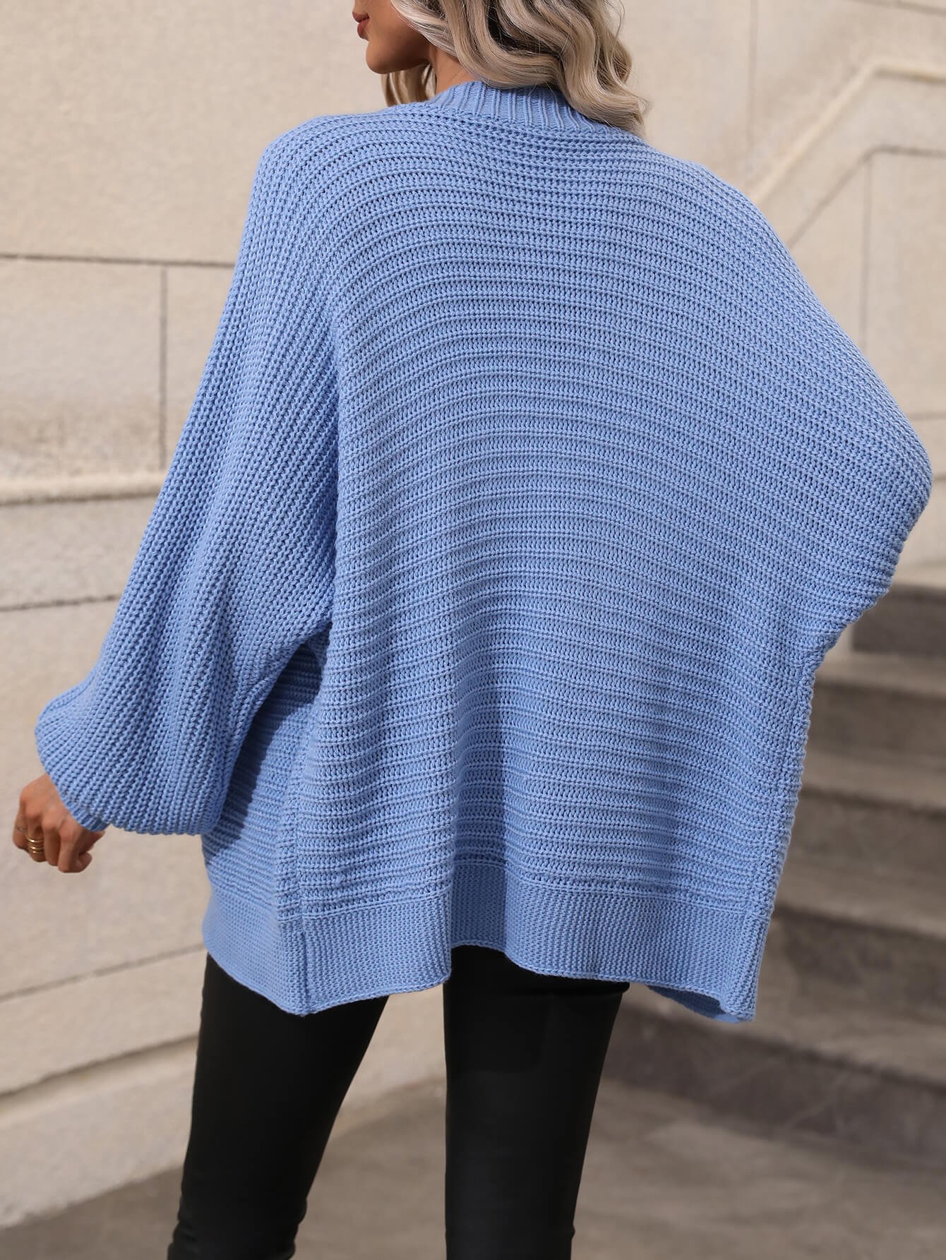 BUTTON UP OVERSIZED KNIT CARDIGAN - BLUE - Image 3