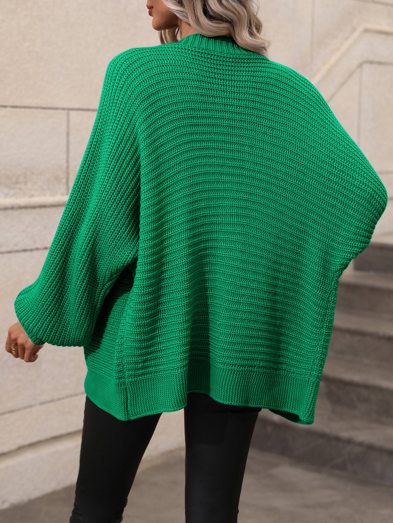 BUTTON UP OVERSIZED KNIT CARDIGAN - GREEN - Image 6
