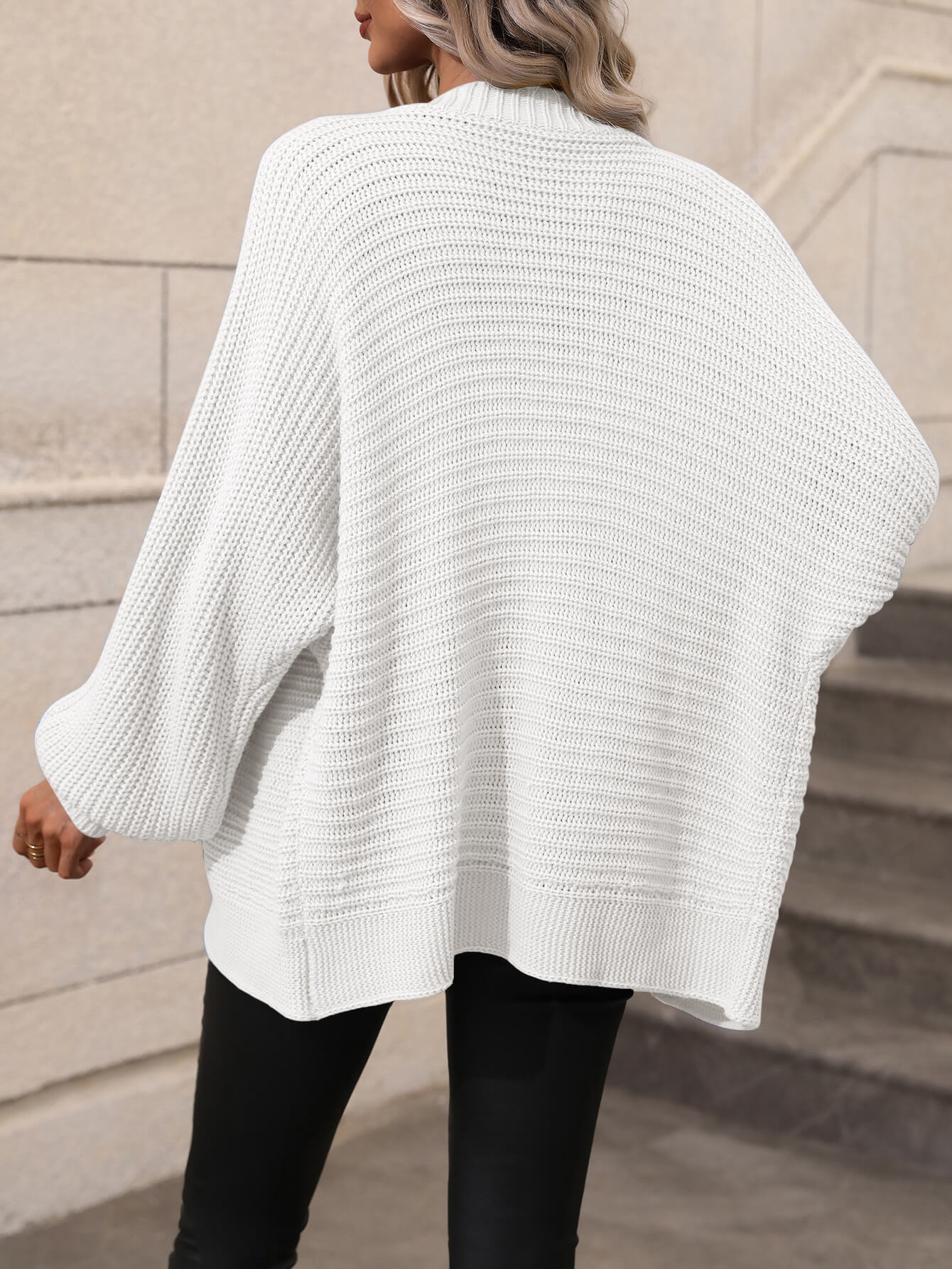 BUTTON UP OVERSIZED KNIT CARDIGAN - WHITE - Image 3