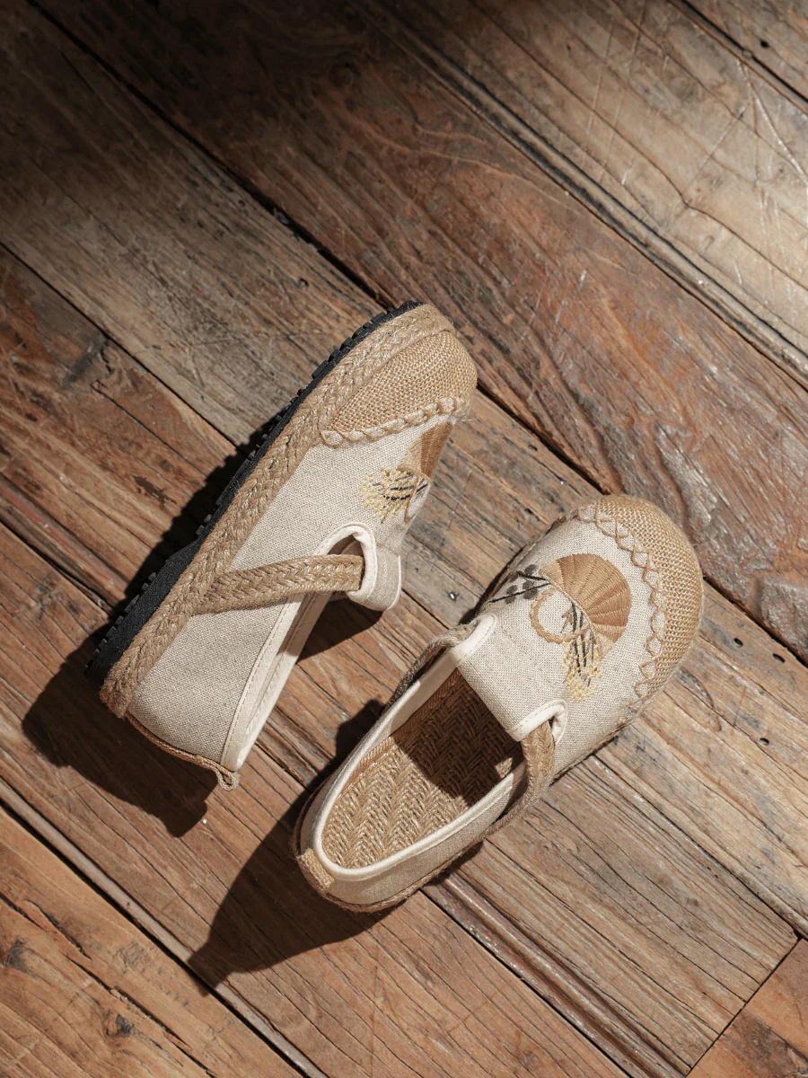 CACTUS ROSE | BASKET EMBROIDERED LINEN ESPADRILLE LOAFER - BEIGE - Image 7