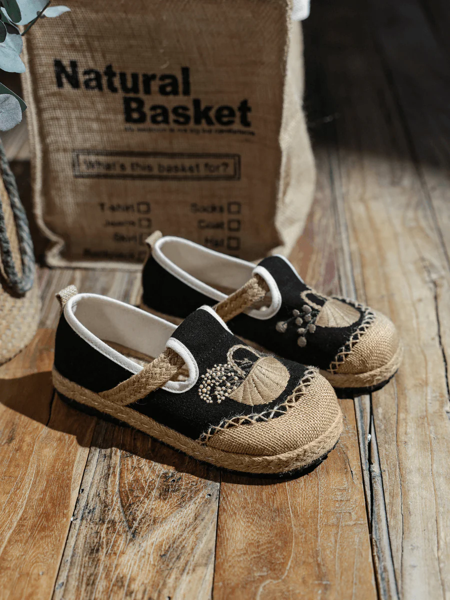 CACTUS ROSE | BASKET EMBROIDERED LINEN ESPADRILLE LOAFER - BLACK - Image 3