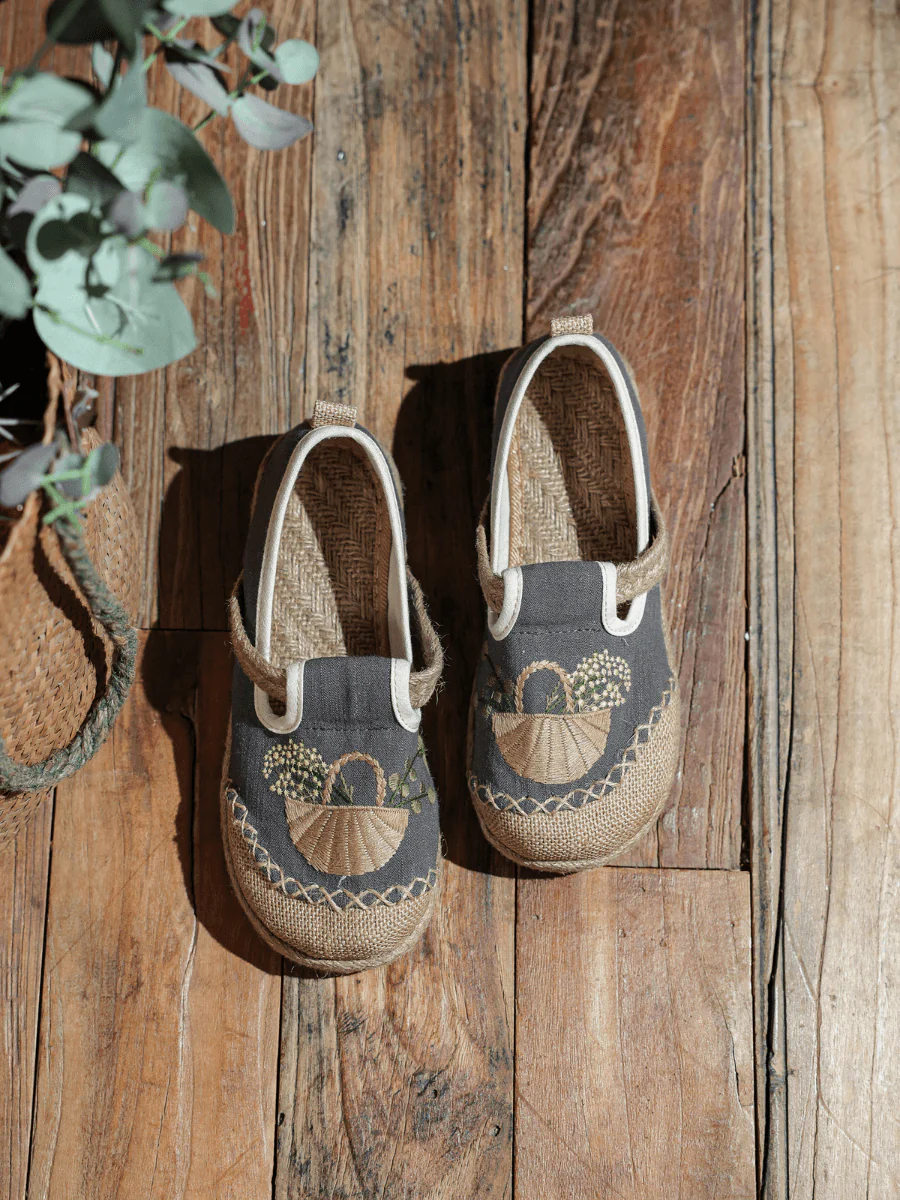 CACTUS ROSE | BASKET EMBROIDERED LINEN ESPADRILLE LOAFER - GREY - Image 5