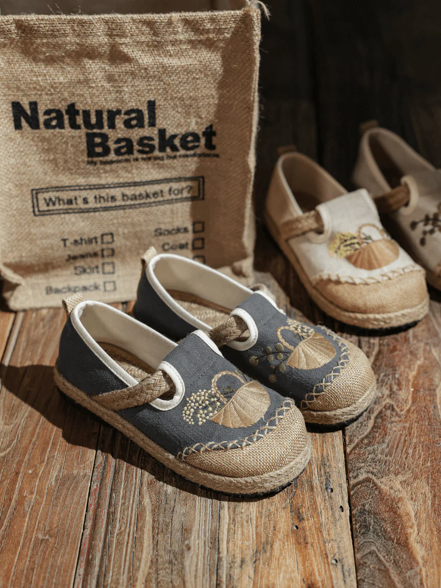 CACTUS ROSE | BASKET EMBROIDERED LINEN ESPADRILLE LOAFER - GREY - Image 8