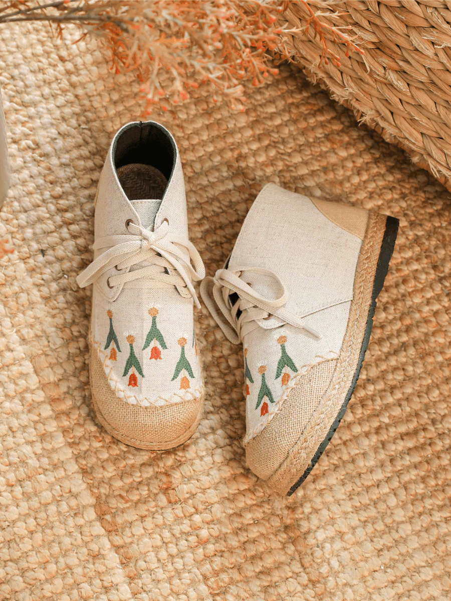 CACTUS ROSE | BEIGE RETRO EMBROIDERED LINEN SNEAKER - Image 2