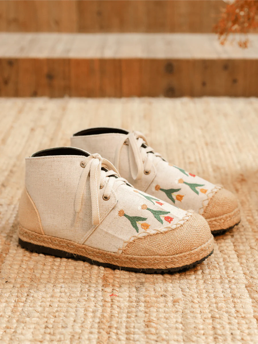 CACTUS ROSE | BEIGE RETRO EMBROIDERED LINEN SNEAKER - Image 3