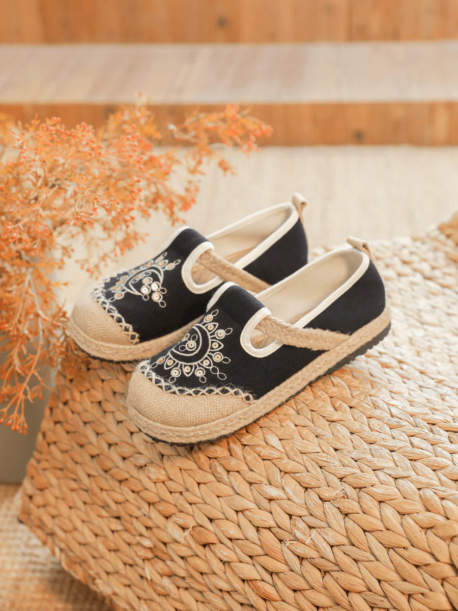 Cactus Rose | Blooming Moon Embroidered Linen Espadrilles - Black - Image 4