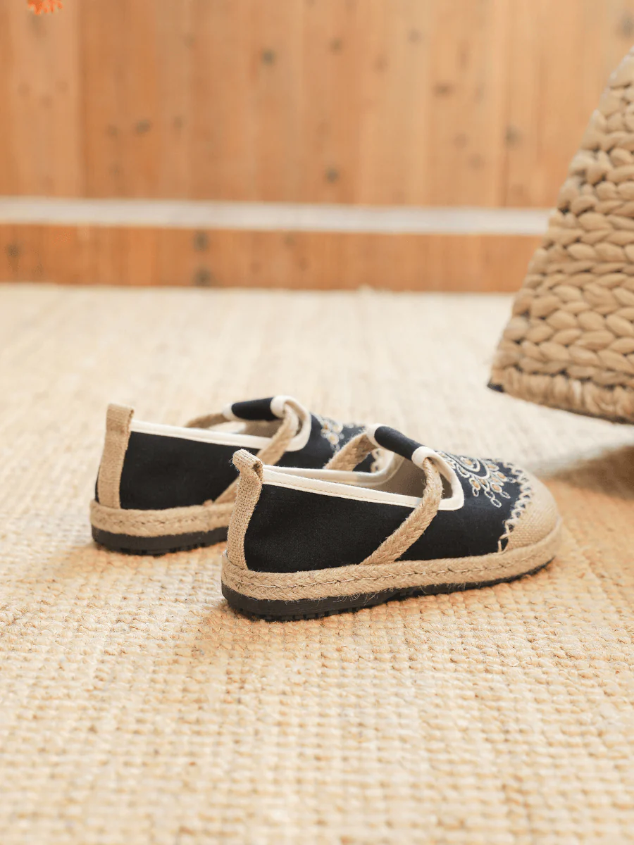 Cactus Rose | Blooming Moon Embroidered Linen Espadrilles - Black - Image 6
