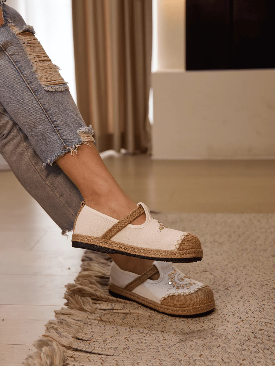 Cactus Rose | Blooming Moon Embroidered Linen Espadrilles - Cream - Image 3