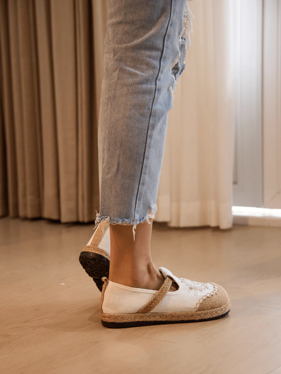 Cactus Rose | Blooming Moon Embroidered Linen Espadrilles - Cream - Image 4