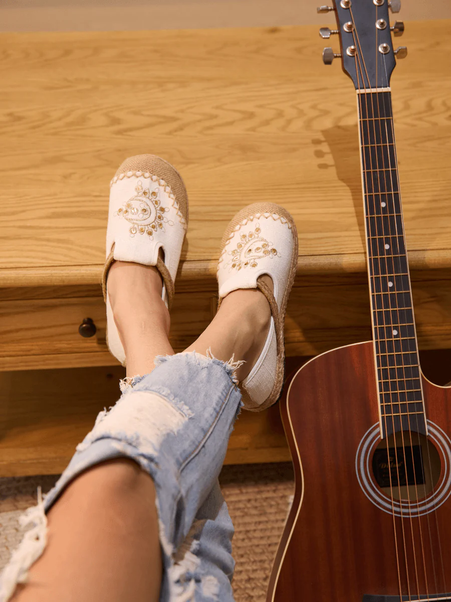 Cactus Rose | Blooming Moon Embroidered Linen Espadrilles - Cream - Image 5