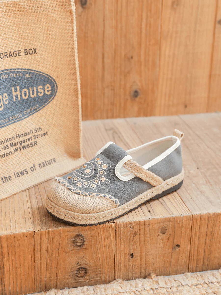Cactus Rose | Blooming Moon Embroidered Linen Espadrilles - Grey - Image 2
