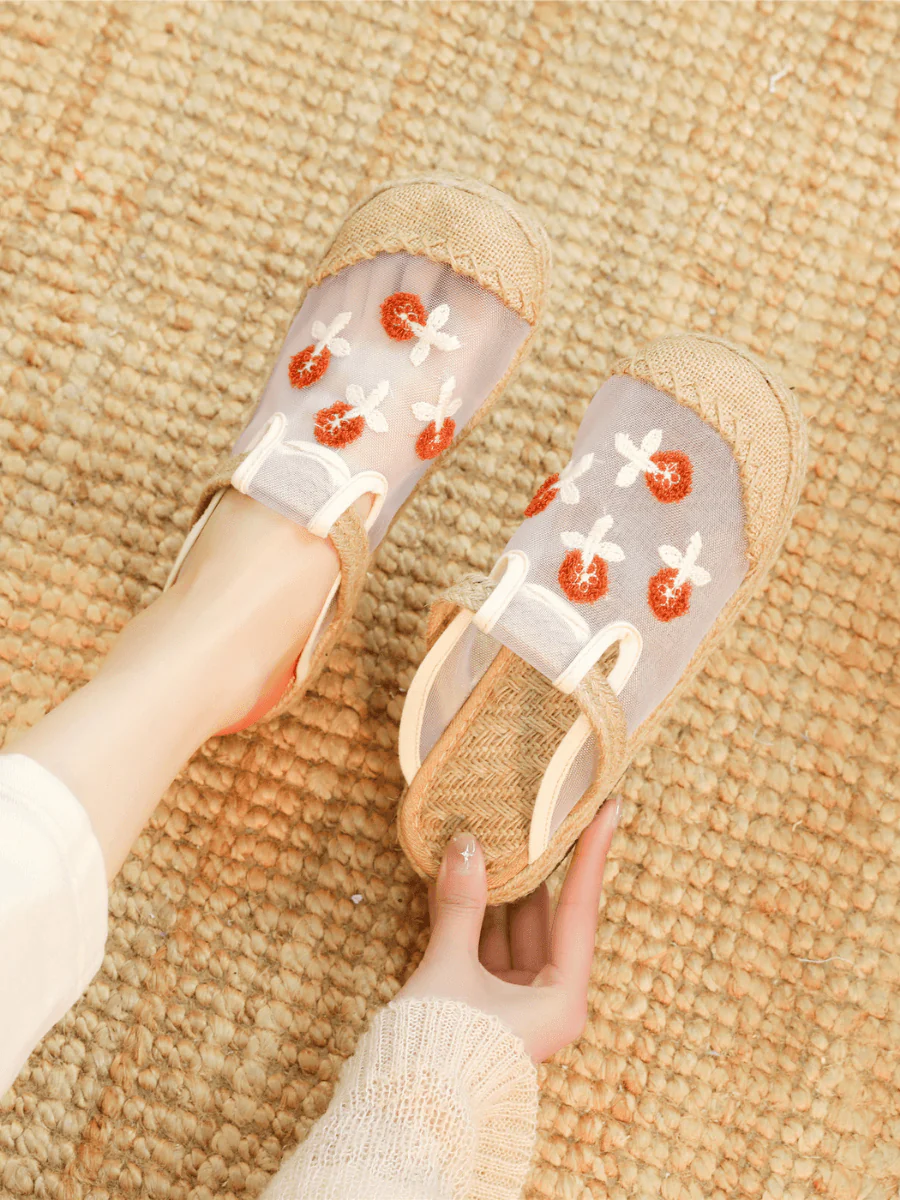 CACTUS ROSE | BLOSSOM EMBROIDERED MESH UPPER LINEN MULE - Image 5