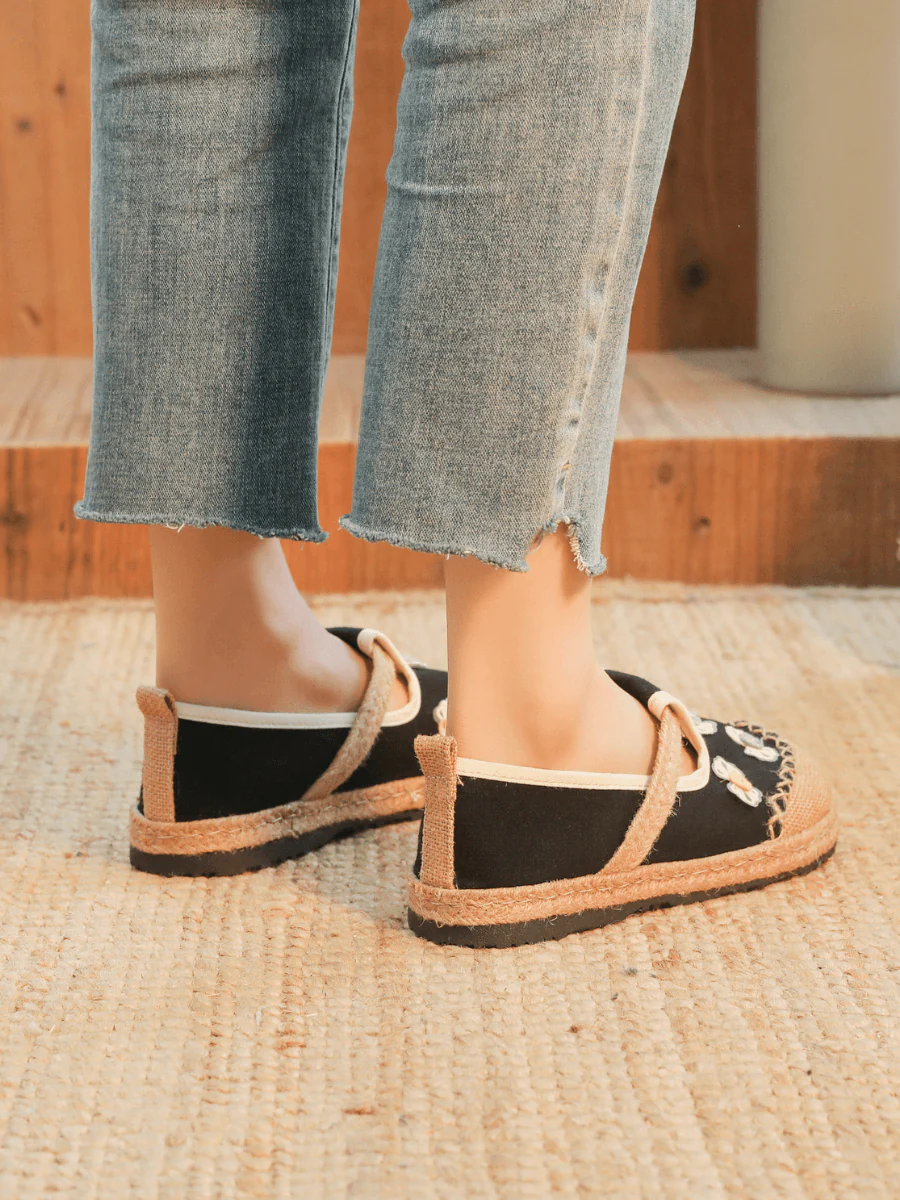 CACTUS ROSE | CHARLIZE BOW TIE APPLIQUE LINEN LOAFER - BLACK - Image 5