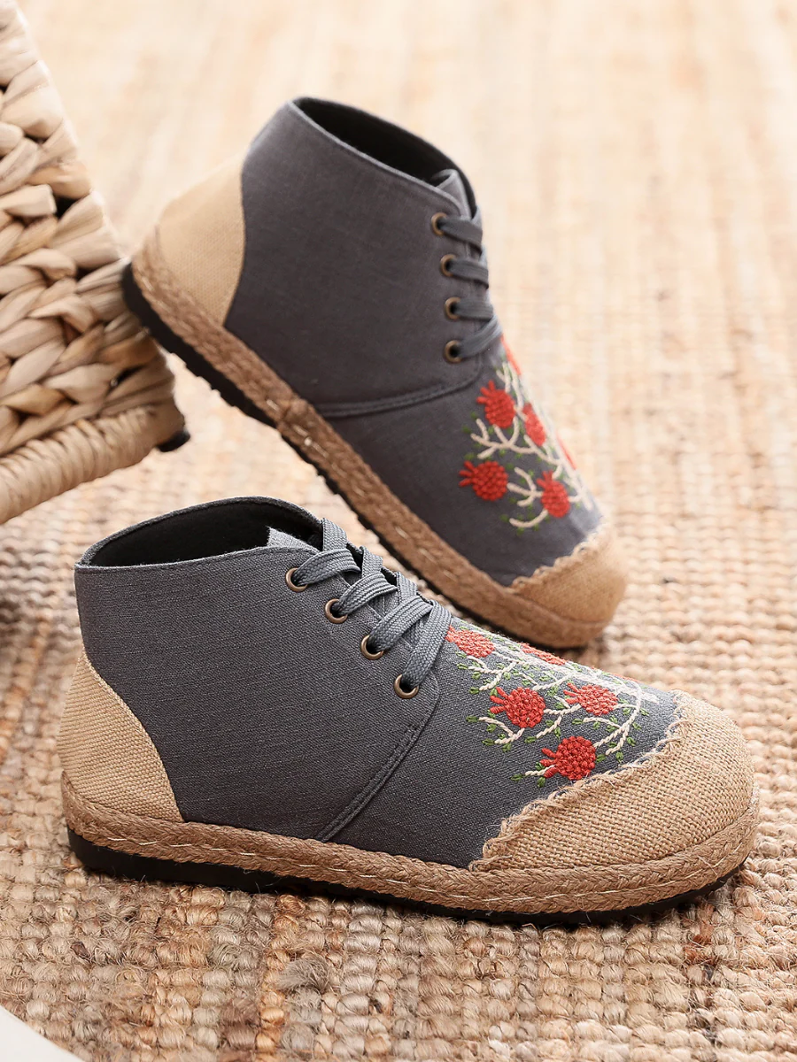 Cactus Rose | Embroidered Bayberry Tree Hi-Top Sneakers Espadrilles - Image 3