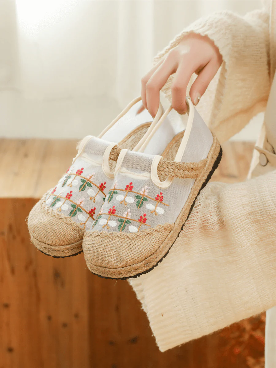 CACTUS ROSE | EMBROIDERED DAISY MESH UPPER LINEN ESPADRILLE - Image 6