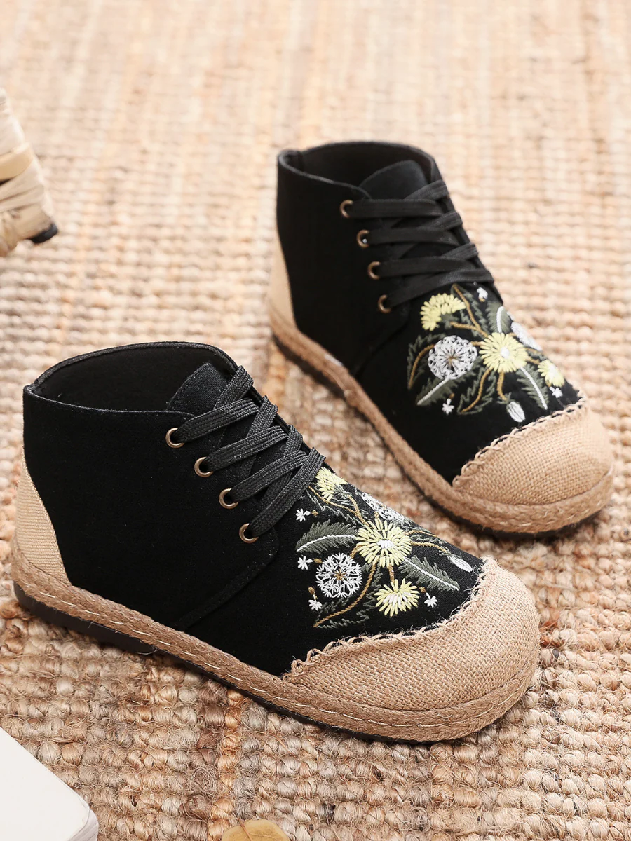 Cactus Rose | Embroidered Dandelion Round Toe Hi-Top Sneakers Espadrilles - Image 10